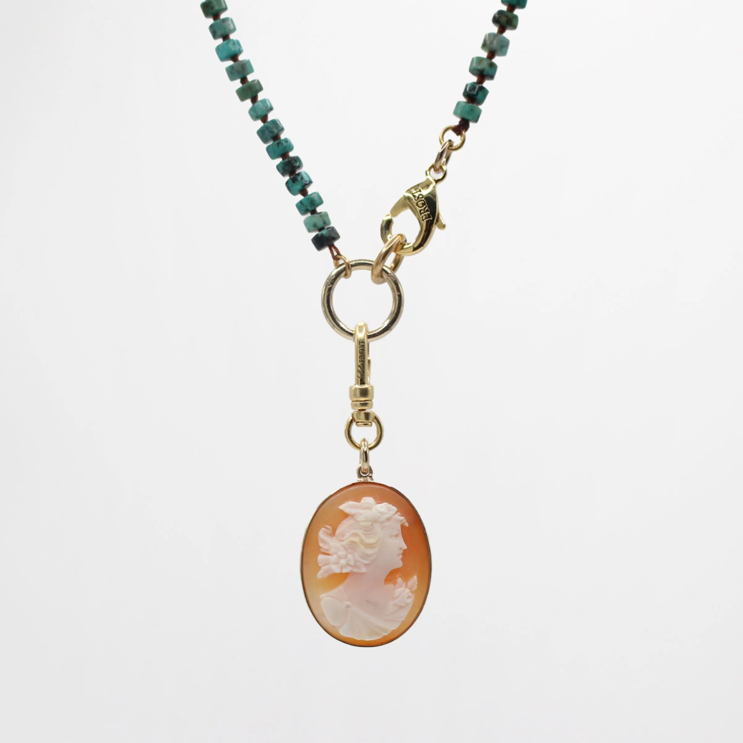 Vintage Handknotted Turquoise Beaded Carved Cameo Necklace sold by Lulu Frost product image thumbnail 2