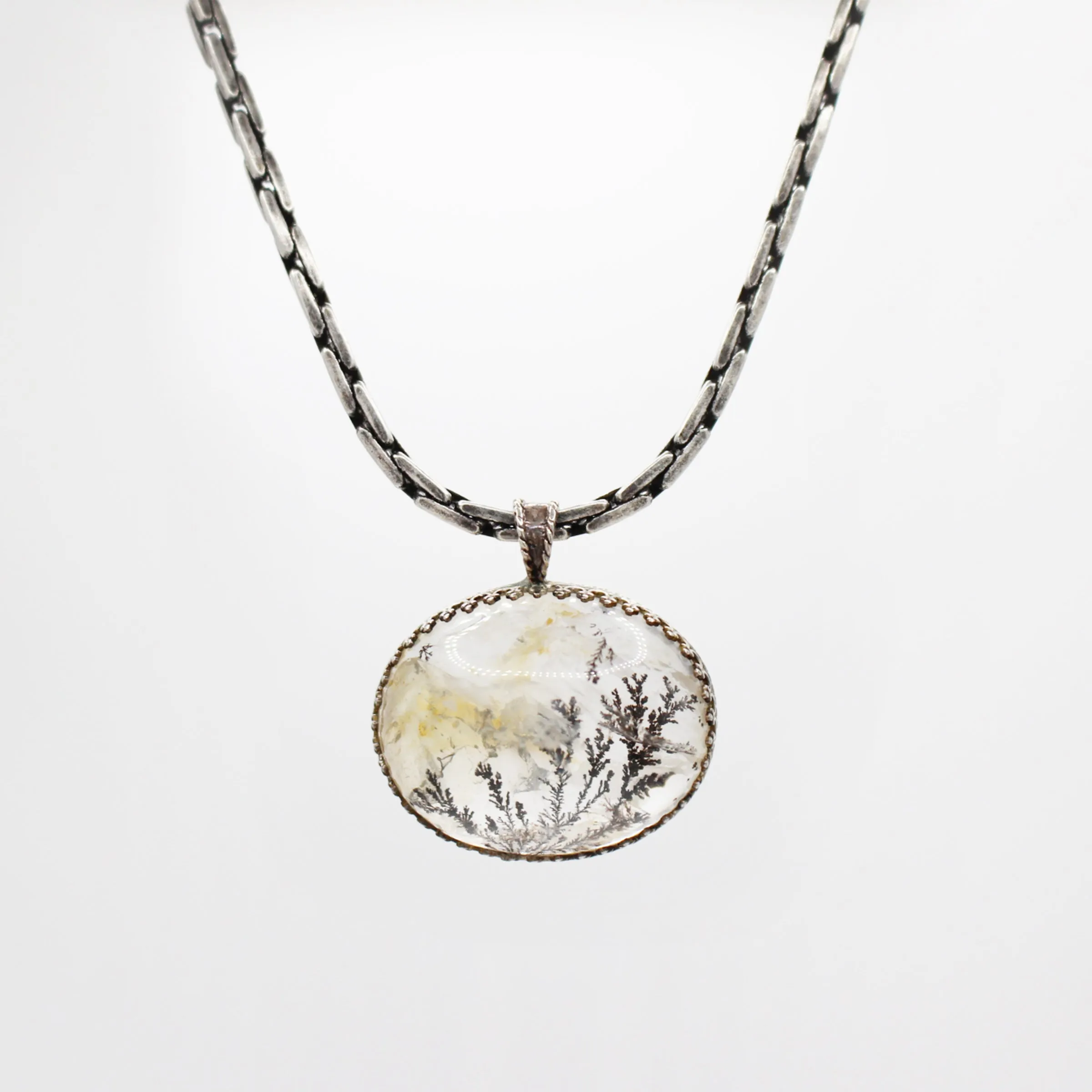 Santa Fe Vintage Dentritic Moss Agate Sterling Silver Pendant Necklace sold by Lulu Frost