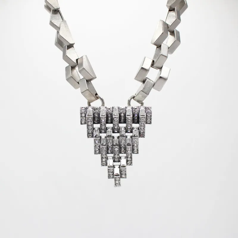 Santa Fe Silver Plated Glass Crystal Satellite Pendant Necklace sold by Lulu Frost