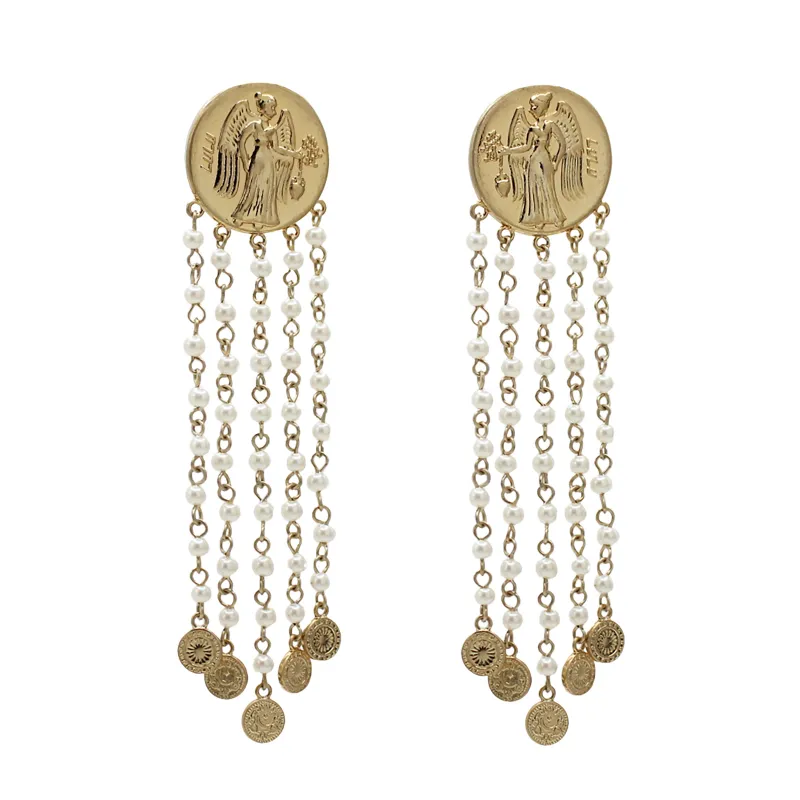 Lulu Angel Coin Pearl Cascade Drop Clip On Goldplated Earrings sold by Lulu Frost