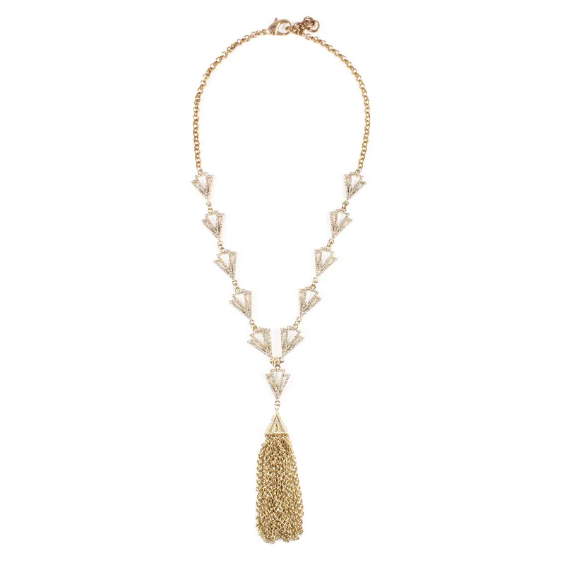 Granada Crystal Shimmer Triangle Element Long Tassel Necklace sold by Lulu Frost