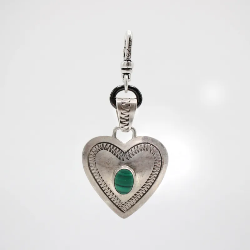 Santa Fe Vintage Sterling Silver Malachite Tooled Heart Charm sold by Lulu Frost