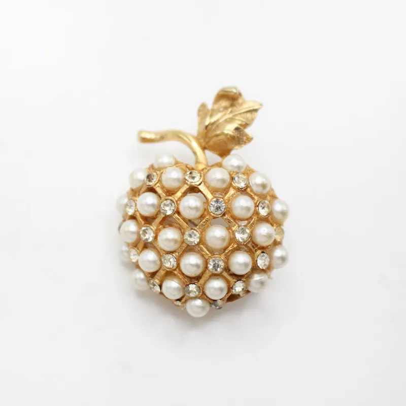 Elizabeth Vintage 1980's Faux Pearl Heart Fruit Brooch sold by Lulu Frost