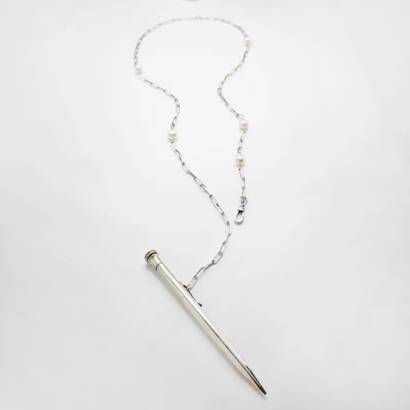 Santa Fe Sterling Silver Pen Pendant Pearl Necklace sold by Lulu Frost