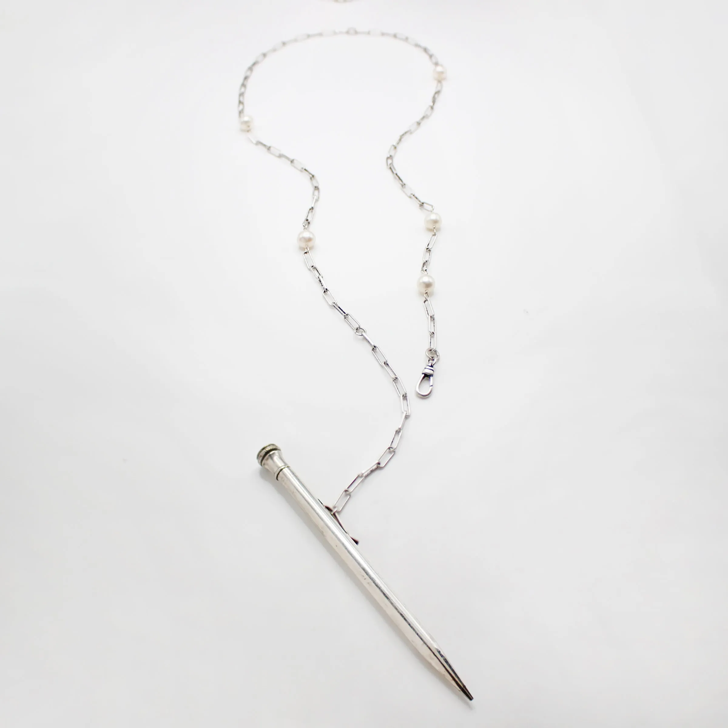 Santa Fe Sterling Silver Pen Pendant Pearl Necklace sold by Lulu Frost