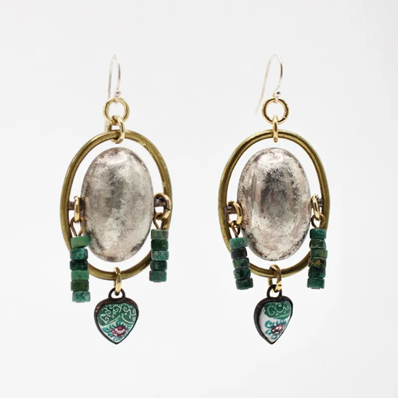 Santa Fe Hand Burnished Dream Catcher Sterling Brass Turquoise Earrings sold by Lulu Frost