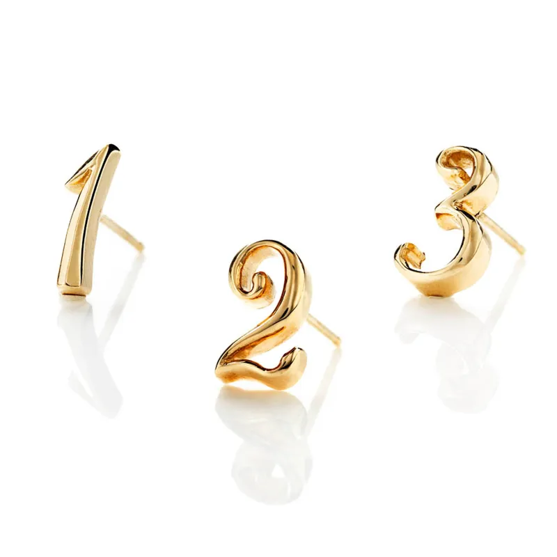 Code Number Stud Earring 14K Gold sold by Lulu Frost