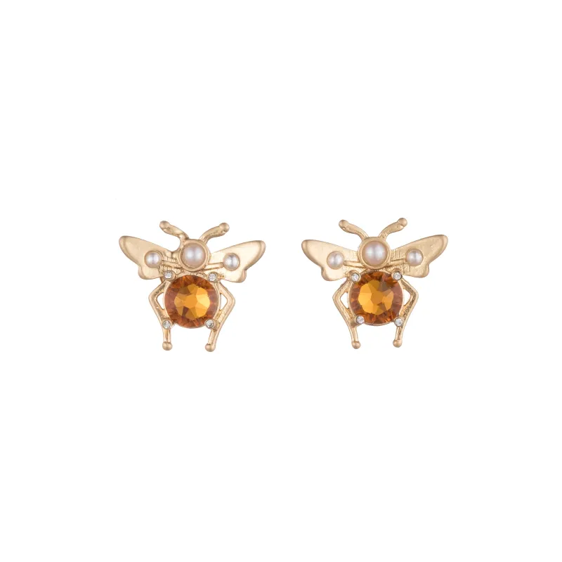 Pearly Citrine Glass Bee Stud Earring sold by Lulu Frost
