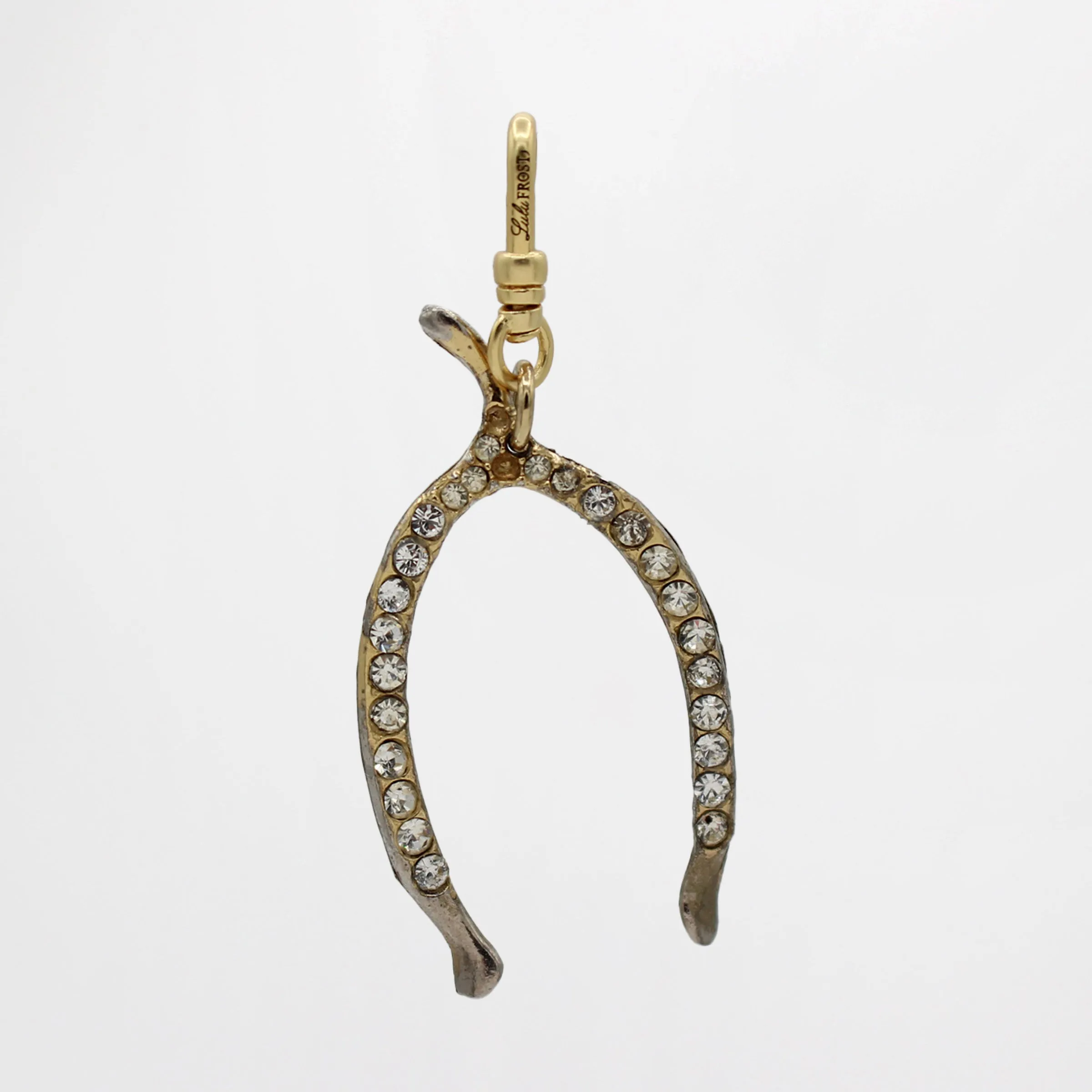 St. Paddy's Day 20's Era Sterling Silver Glass Crystal Wishbone Charm sold by Lulu Frost