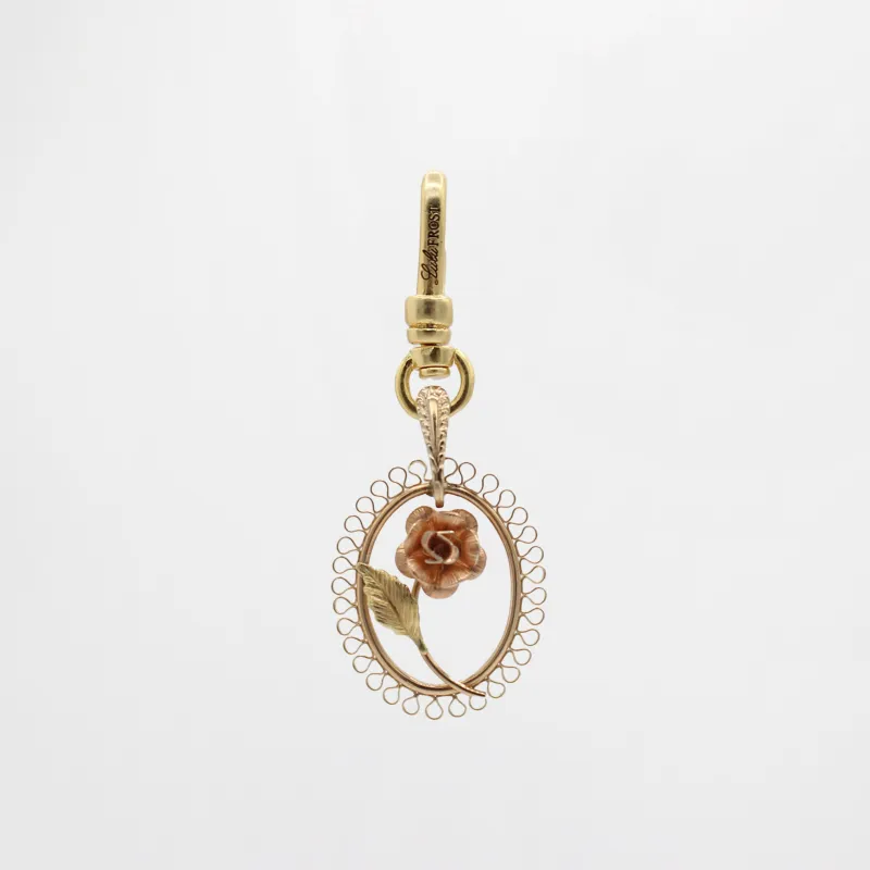 Antique 10 Karat Rose & Yellow Gold Filagree Rose Bloom Charm sold by Lulu Frost