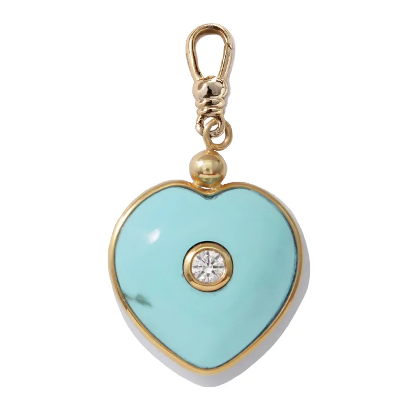 Frost Fine Hand-Carved Turquoise & Diamond or White Sapphire Candy Heart Charm sold by Lulu Frost