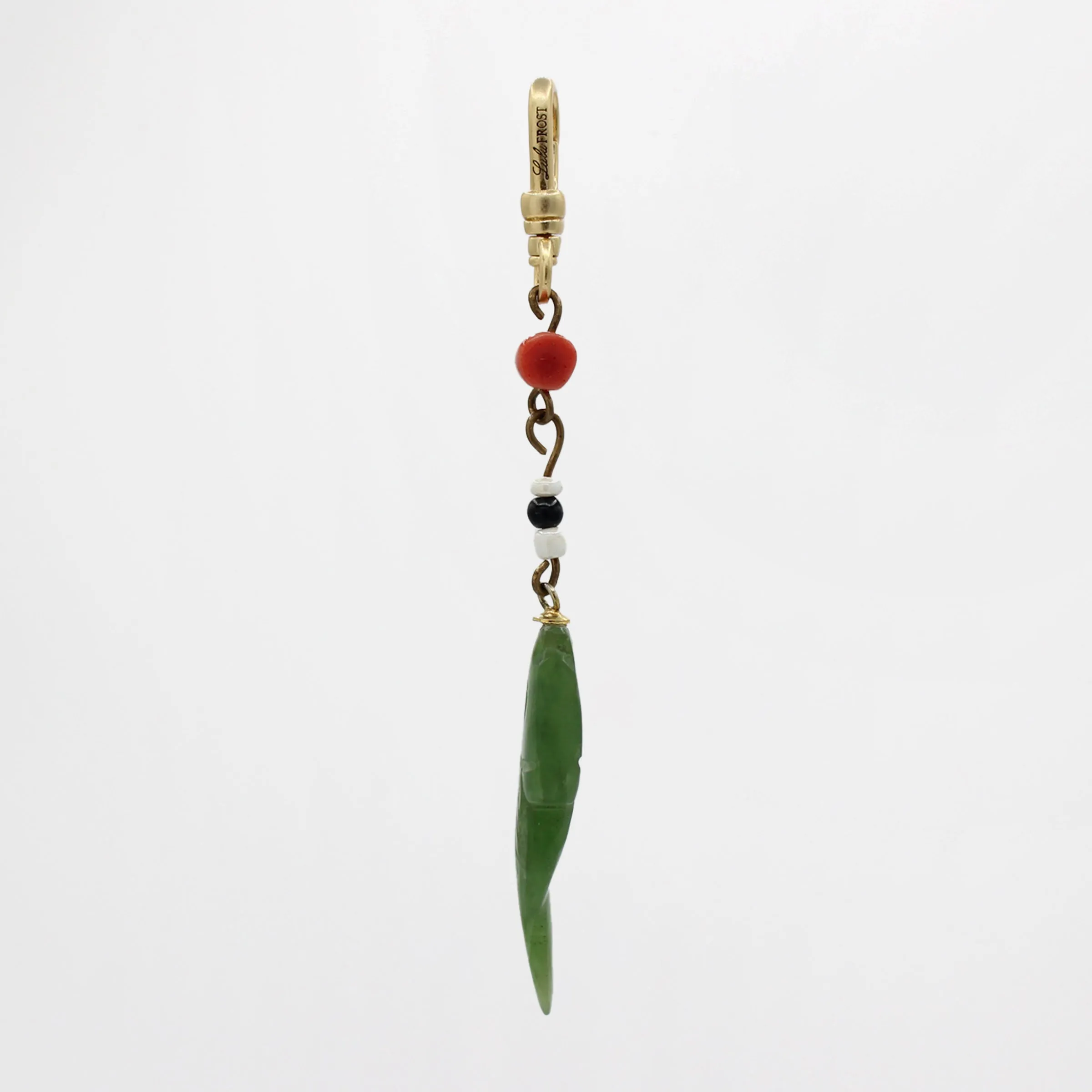 Fabulous Antique Hand Carved Jade Koi Fish with Antique Bead & C0ral Charm sold by Lulu Frost product image thumbnail 3