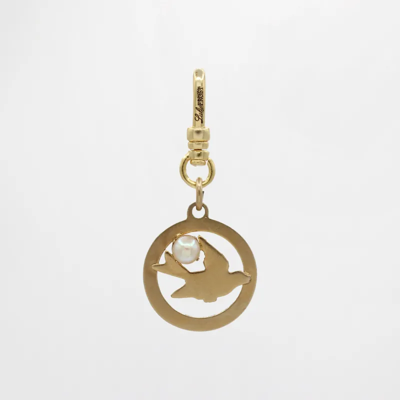 Vintage 1940's 14 Karat Gold and Natural Pink Pearl Bird Aflight Charm sold by Lulu Frost