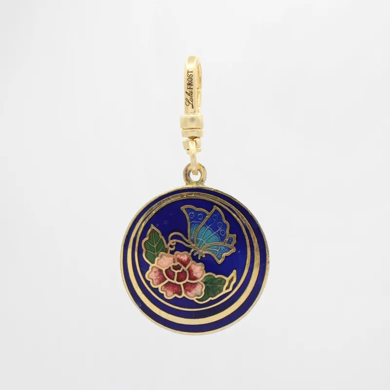 Vintage 1950's Cloisonné Enamel Butterfly Upon A Rose Bloom Charm sold by Lulu Frost