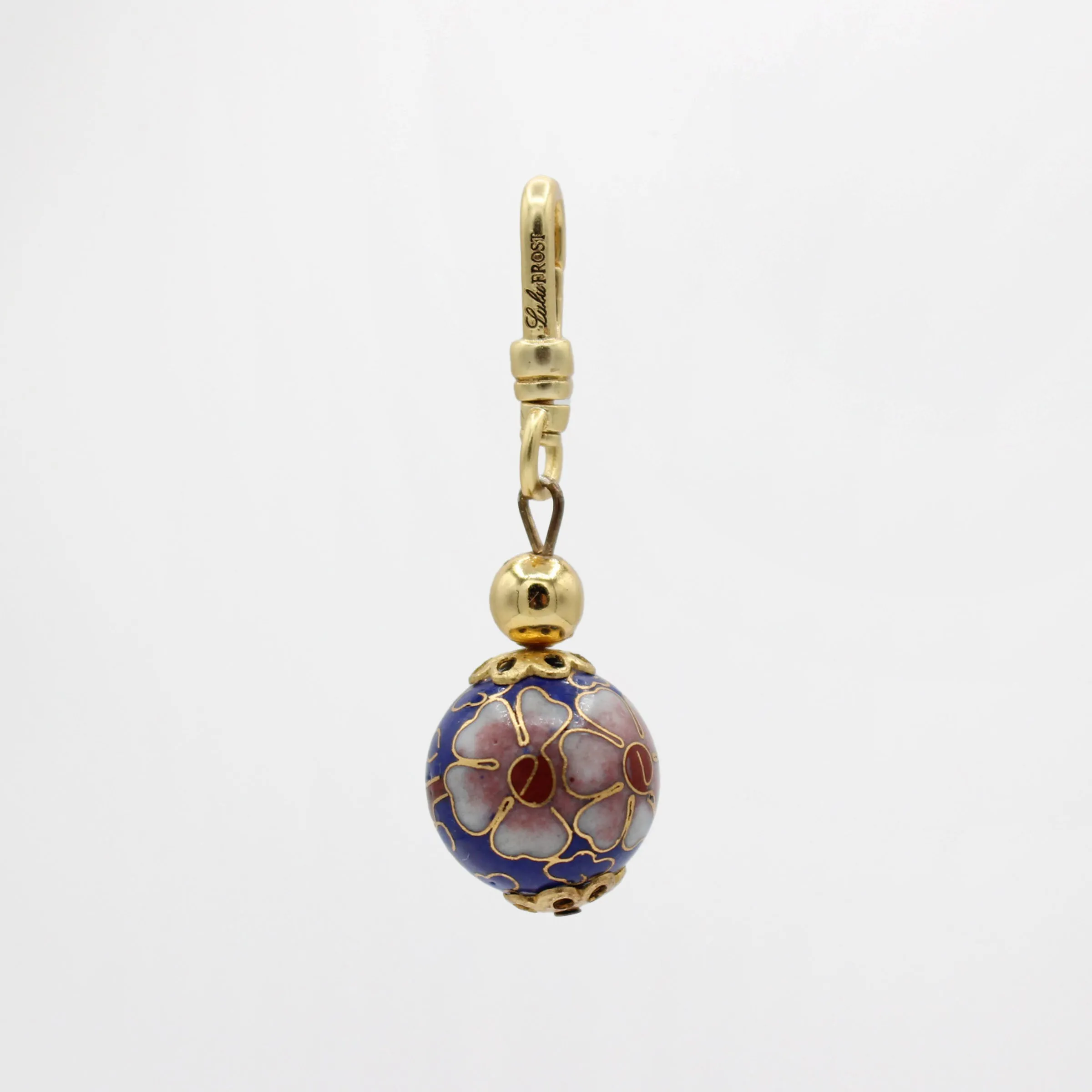 Vintage Cobalt And Pink Peony Cloisonné Orb Charm sold by Lulu Frost