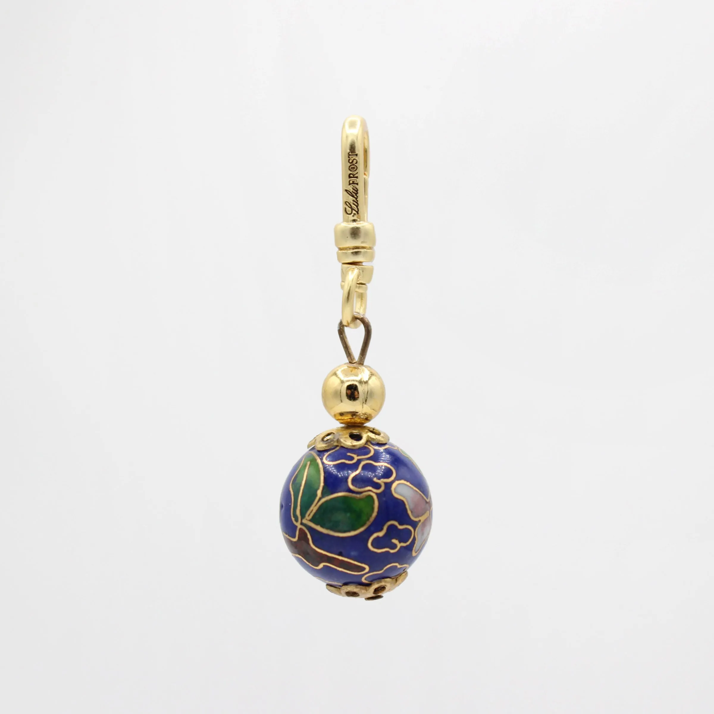 Vintage Cobalt And Pink Peony Cloisonné Orb Charm sold by Lulu Frost product image thumbnail 2