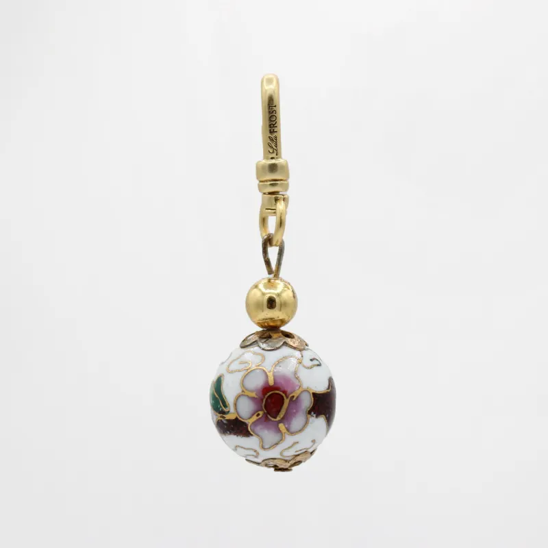 Vintage White Cloisonne Pink Floral Orb Charm sold by Lulu Frost