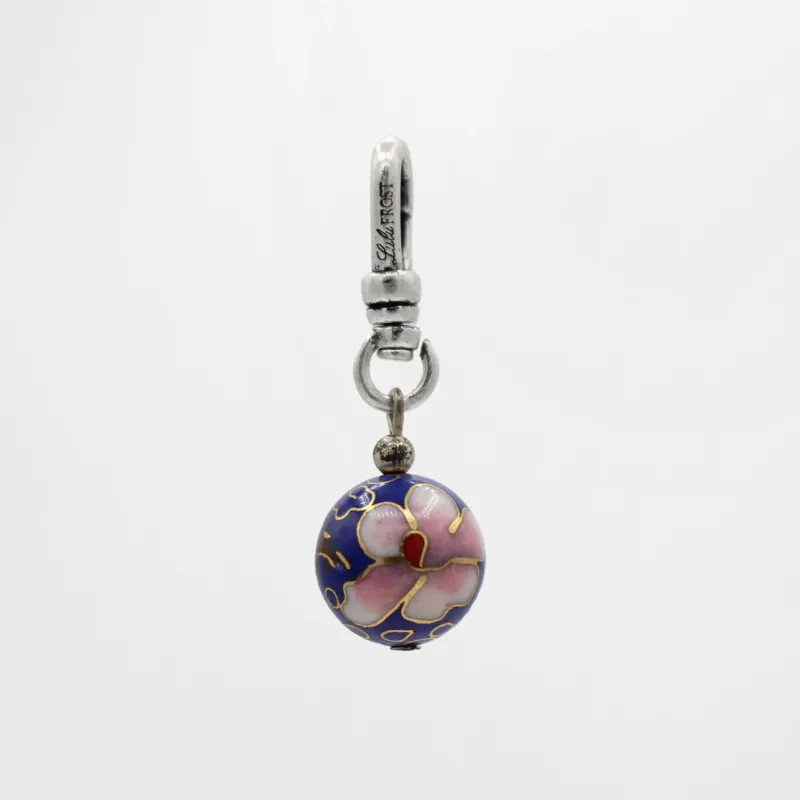 Cherry Blossom Blooms on Cobalt Cloisonné Orb Charm sold by Lulu Frost