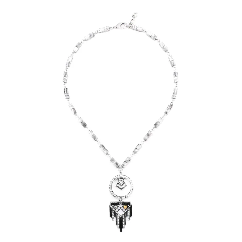 Art Deco Glasss Cabochon Opalescent Silver Necklace sold by Lulu Frost