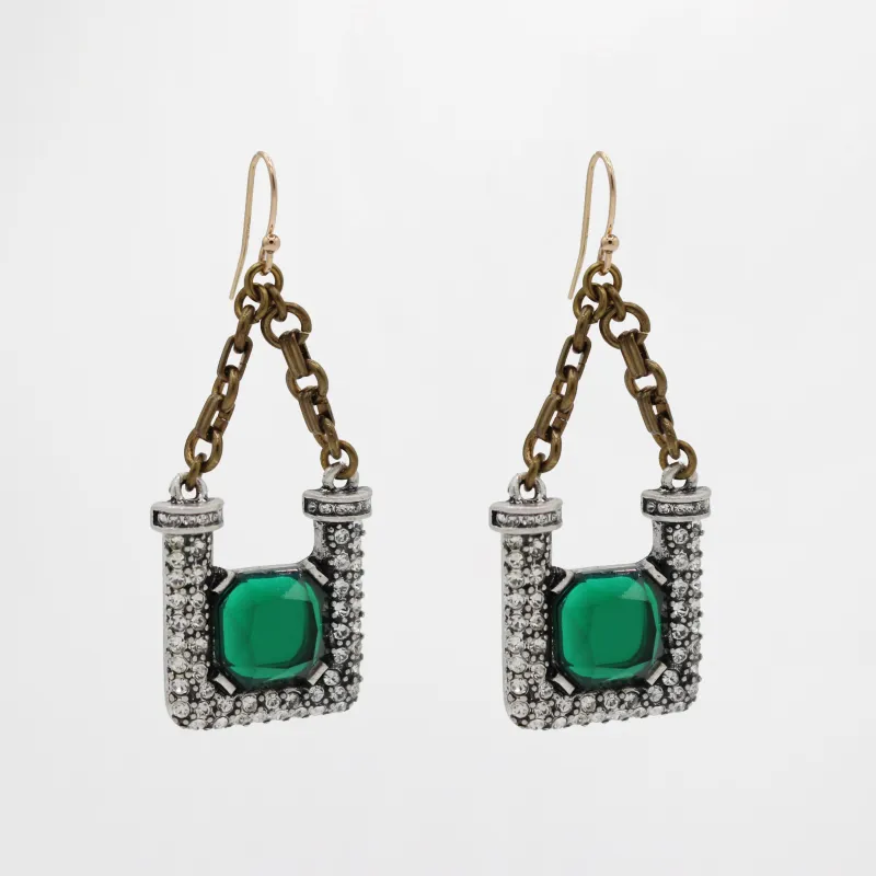 Archival Lulu Emerald Green Cut Glass Crystal Deco Style Hanging Earrings sold by Lulu Frost