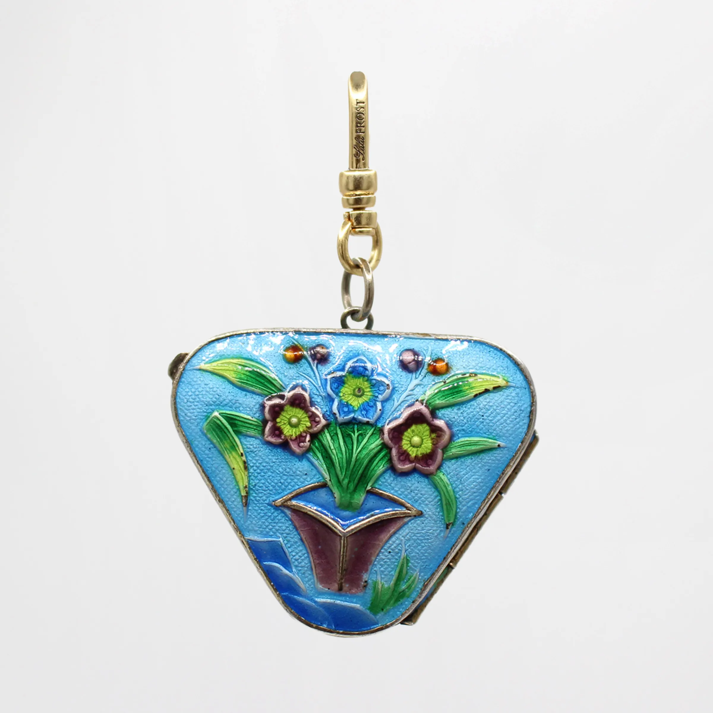 Vibrant Antique Chinese Cloisonné Sterling Silver Enamel Pique Box Charm sold by Lulu Frost