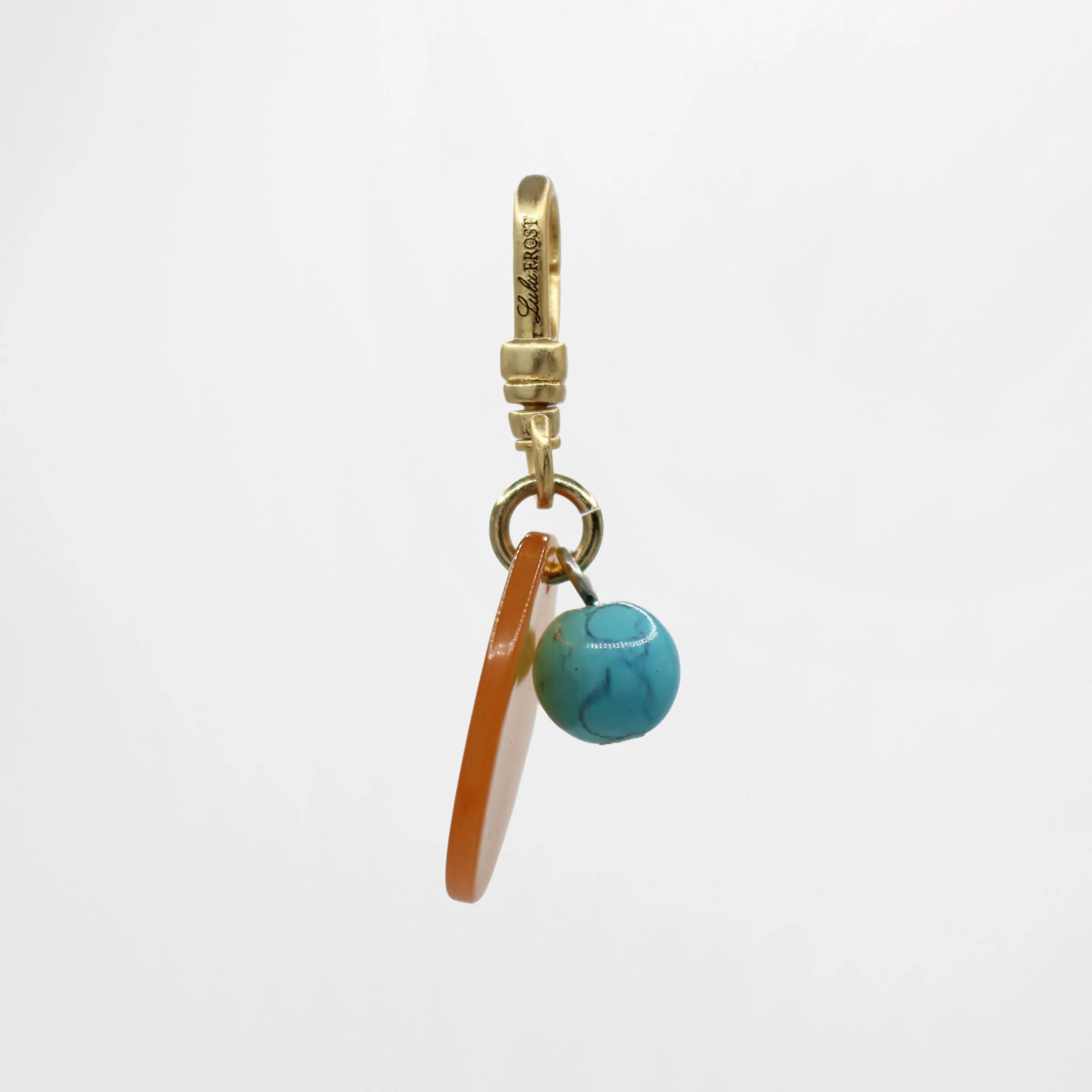 Sun & Moon Saffron Translucent Bakelite with Turquoise Glass Bead Dua Charm sold by Lulu Frost product image thumbnail 3