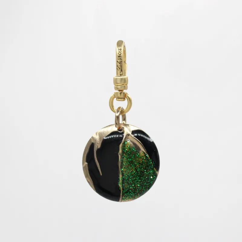 Cool 80's Enameled Black and Green Glitted Gosha Charm sold by Lulu Frost