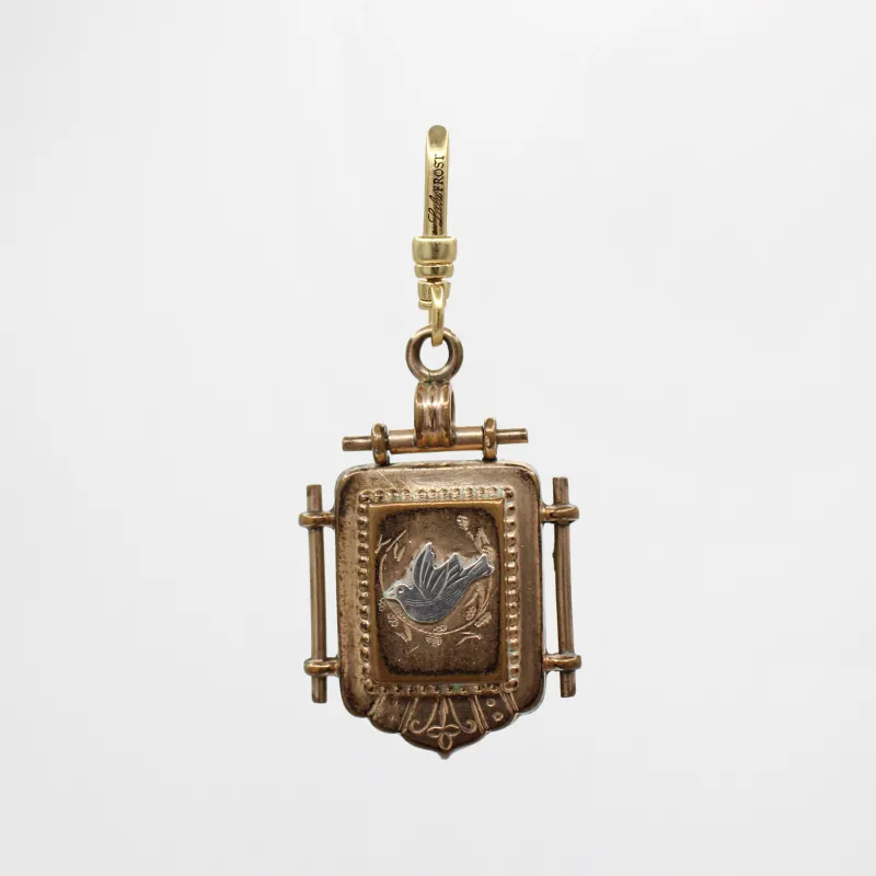Antique Victorian Duo-Toned Goldfilled Bird on the Wing Fob Charm sold by Lulu Frost