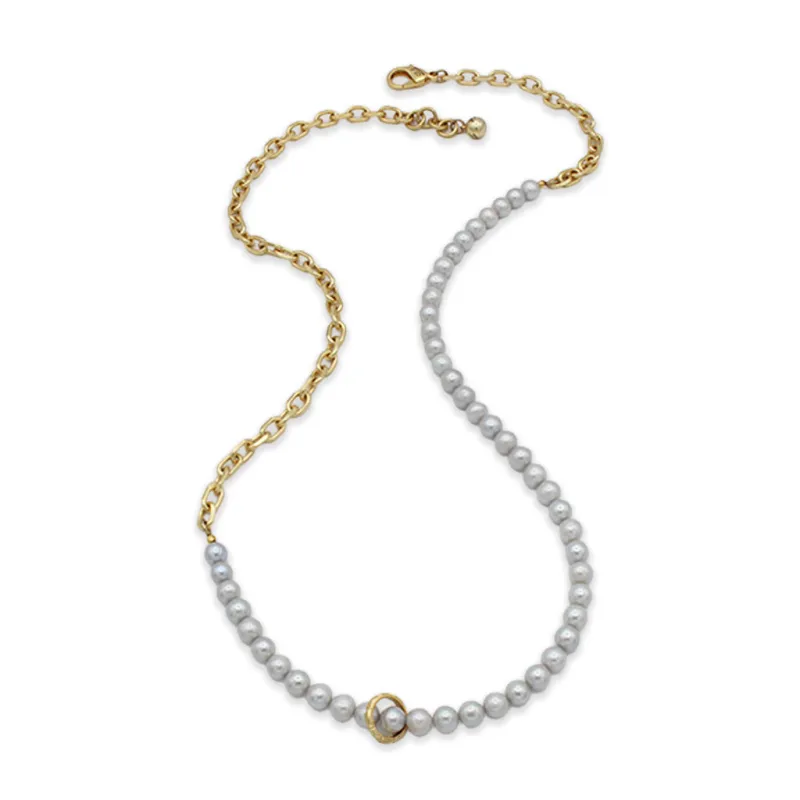 Plaza Long Natural Light Gray Pearl Chain Necklace Base sold by Lulu Frost