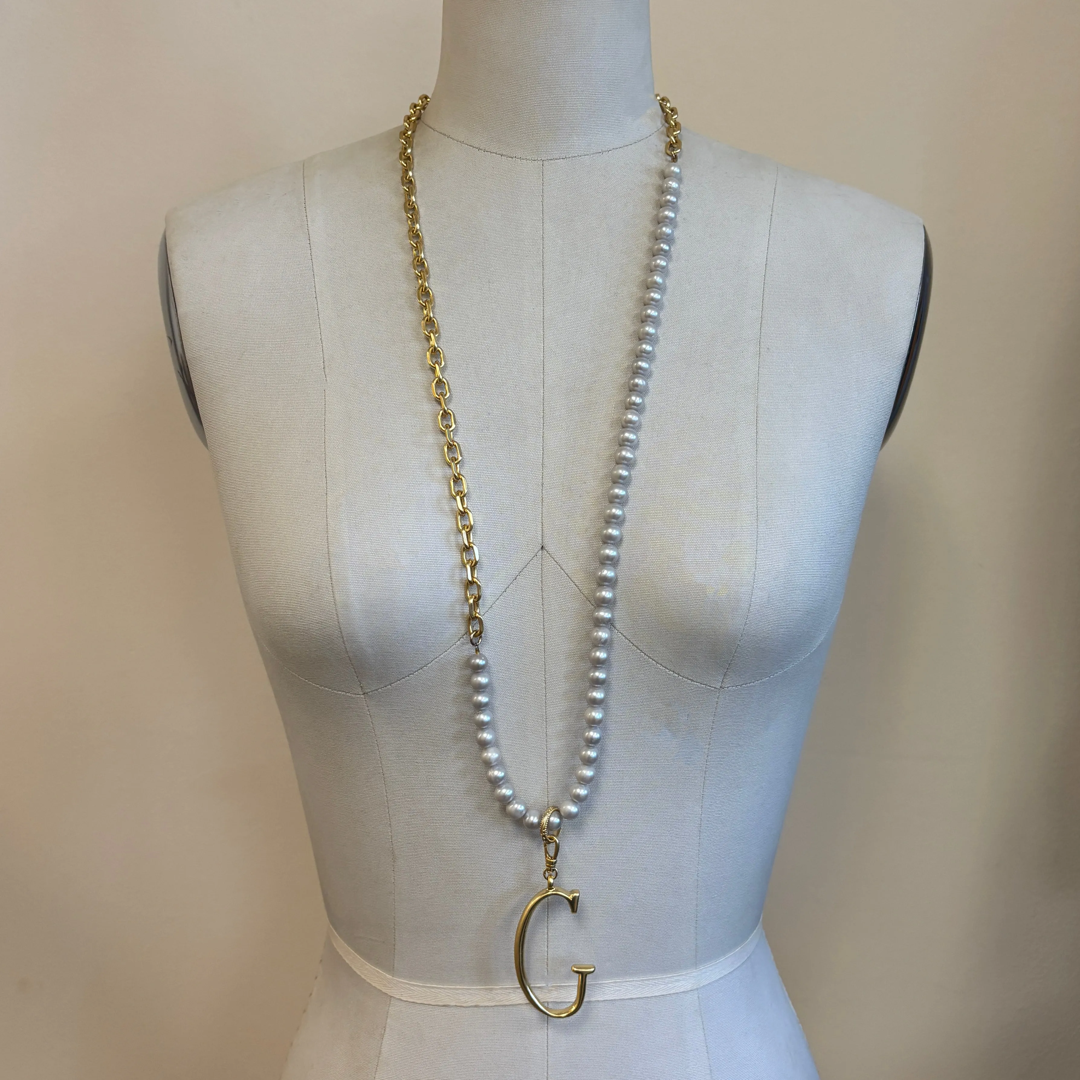 Plaza Long Natural Light Gray Pearl Chain Necklace Base sold by Lulu Frost product image thumbnail 3