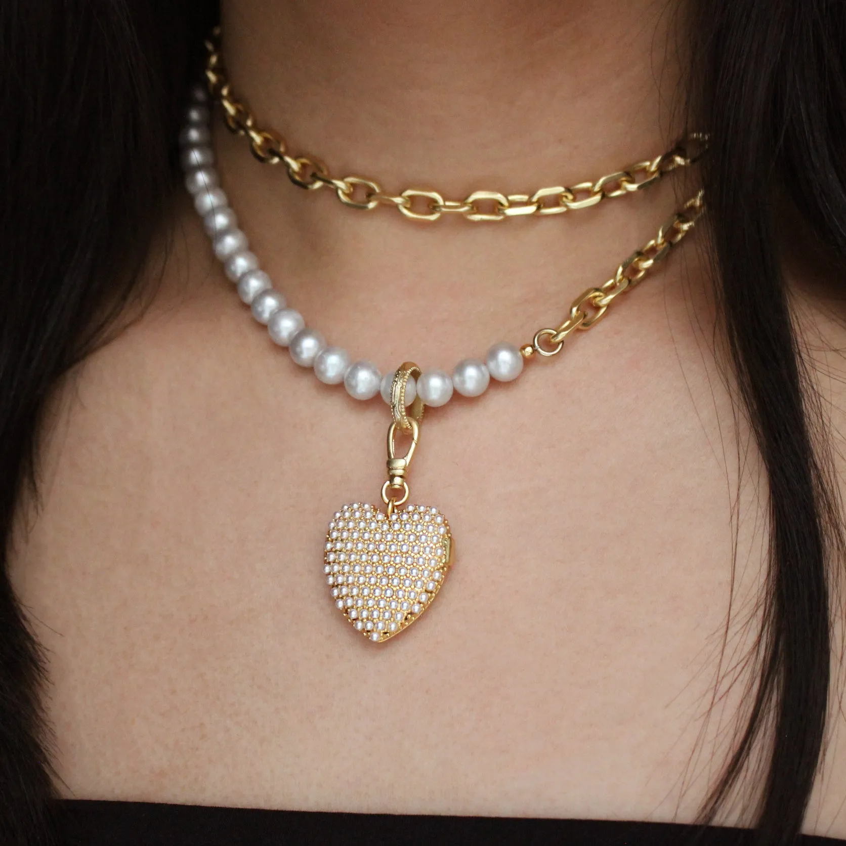 Plaza Long Natural Light Gray Pearl Chain Necklace Base sold by Lulu Frost product image thumbnail 2
