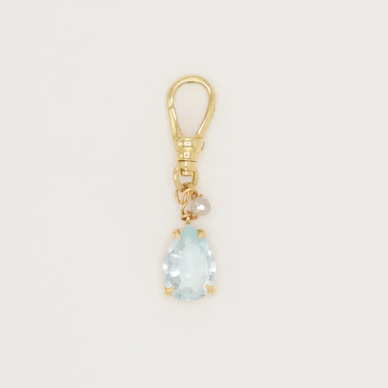 Antique Gem-Quality Pear Shaped Aquamarine in 14Kt Gold with Diamond Charm sold by Lulu Frost