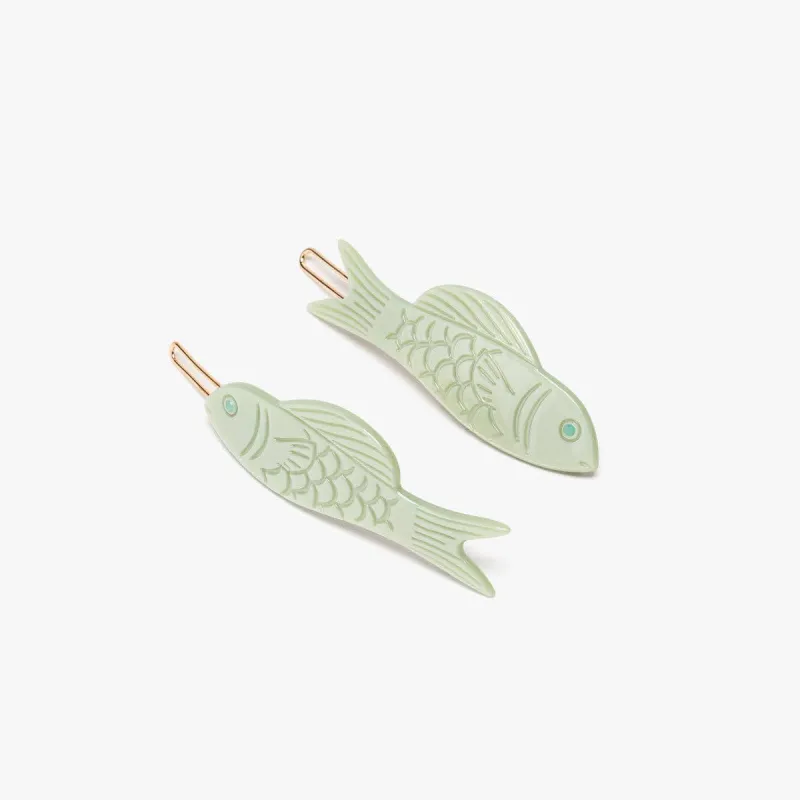 Jade Green Acetate Fish Women's Hair Clip Barrette Set sold by Lulu Frost