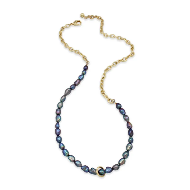 Plaza Long (Irregular) Peacock Pearl Chain Necklace Base made by Lulu Frost
