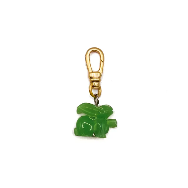 Vintage 1930's Vibrant Jadeite Resin Bunny Charm made by Lulu Frost