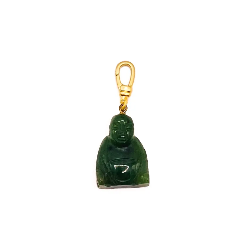 Vintage Hand Carved Spinach Jade Buddha Charm sold by Lulu Frost