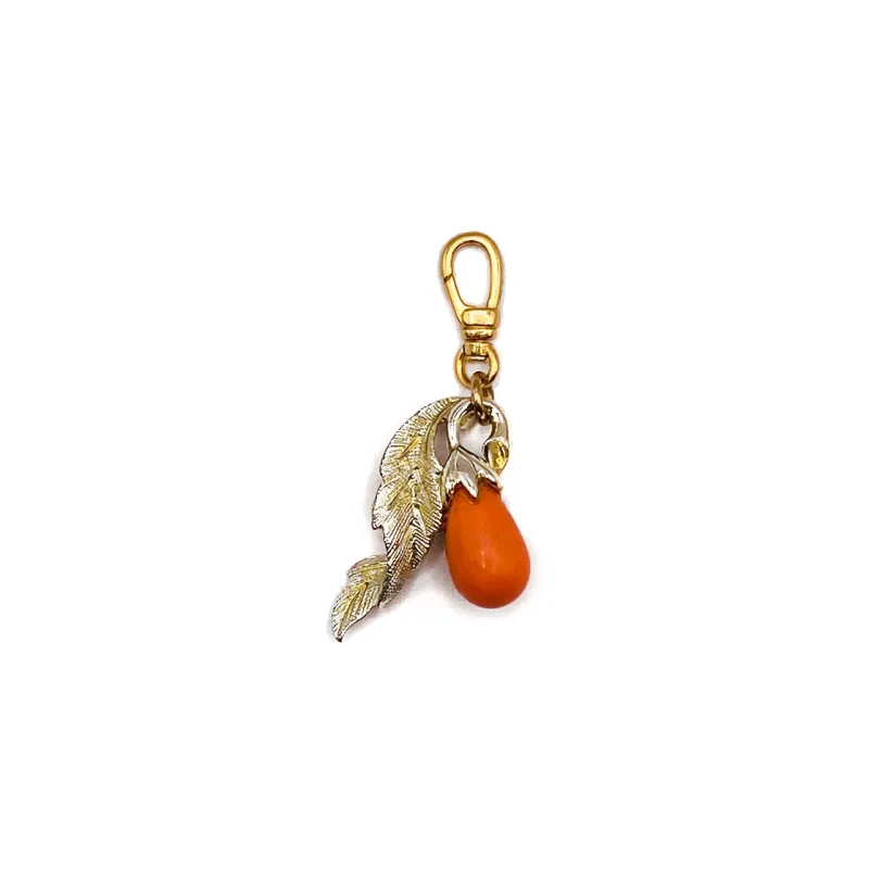 Vintage 1960's Orange Coral Resin Teardrop Leaf Charm made by Lulu Frost