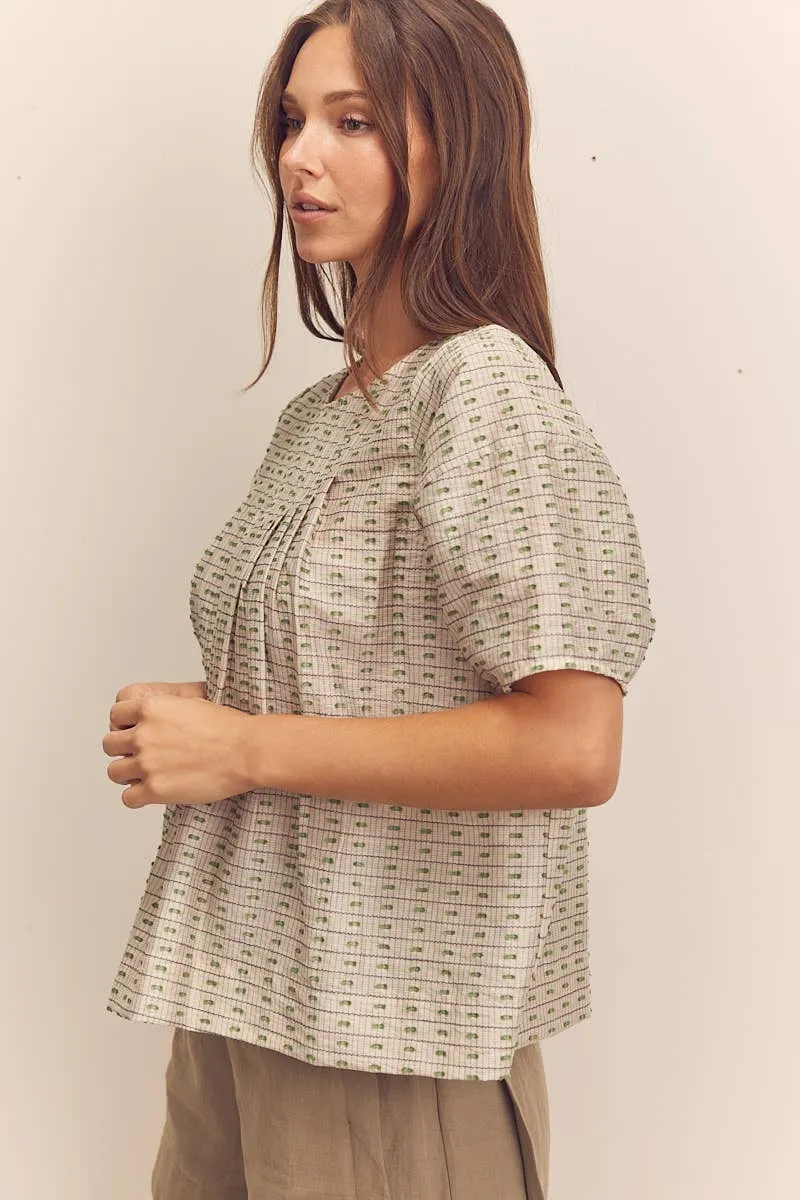 Amente Short Sleeve Sage Thread Pleated Blouse sold by Lulu Frost product image thumbnail 5