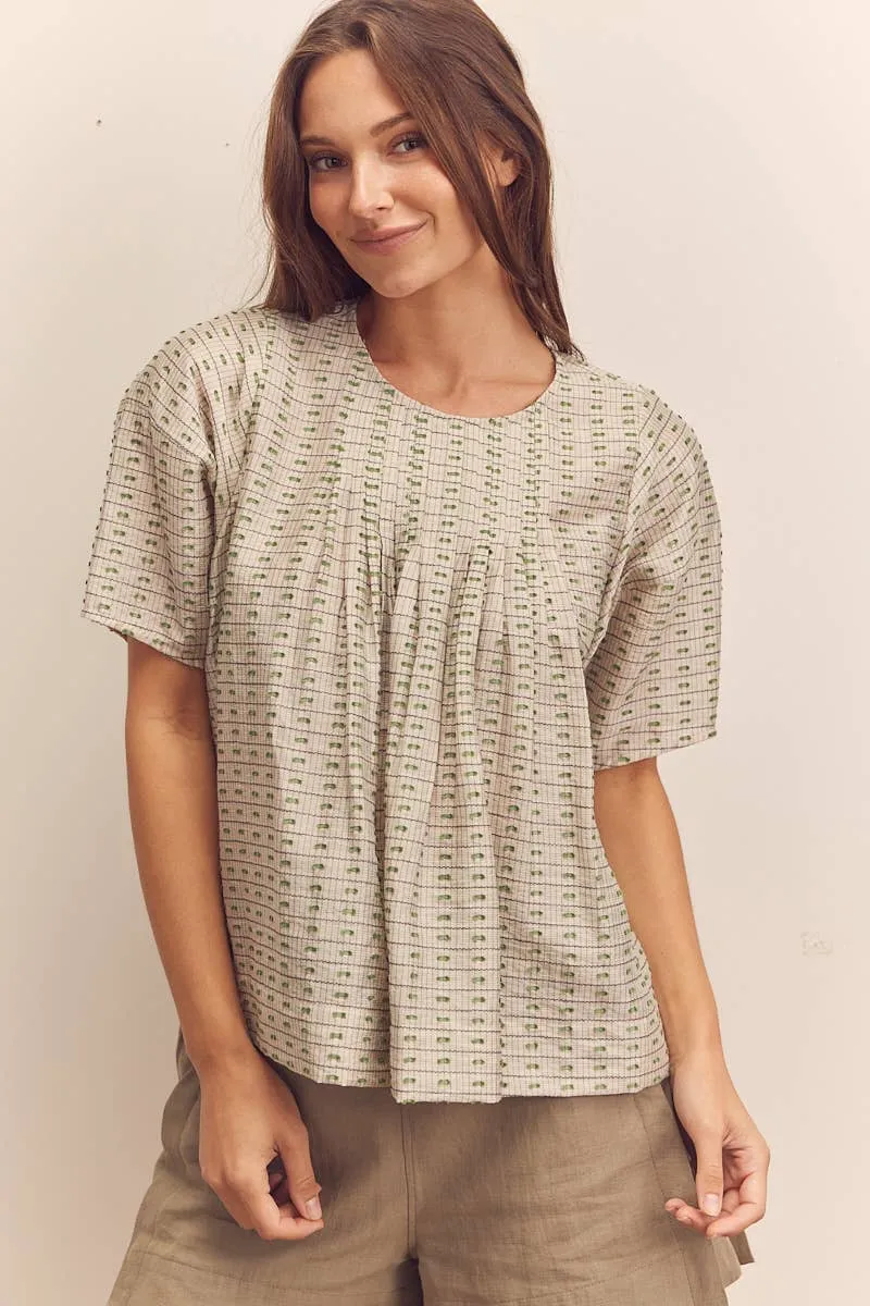 Amente Short Sleeve Sage Thread Pleated Blouse sold by Lulu Frost product image thumbnail 2