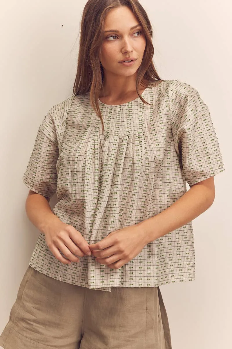 Amente Short Sleeve Sage Thread Pleated Blouse sold by Lulu Frost product image thumbnail 3