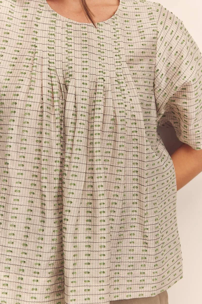 Amente Short Sleeve Sage Thread Pleated Blouse sold by Lulu Frost product image thumbnail 4