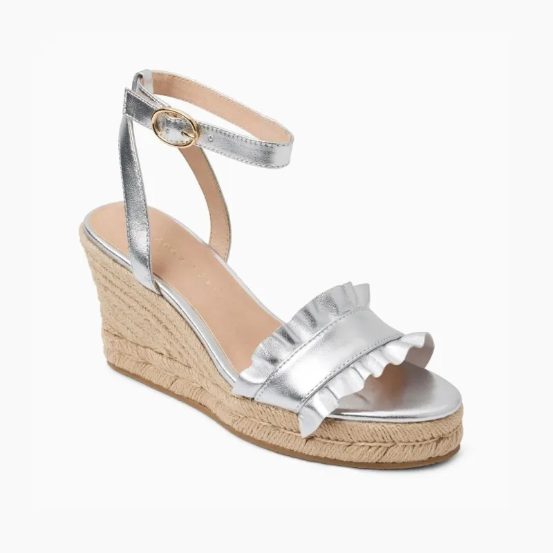 Jack Rogers Rozette Ruffle Wedge - Metallic Nappa made by Jack Rogers