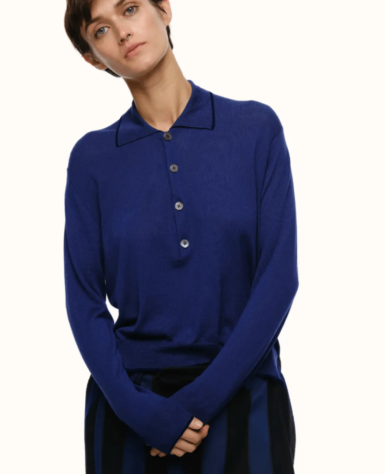 Eolas Cass Polo in Extra Fine Merino Wool sold by Lulu Frost