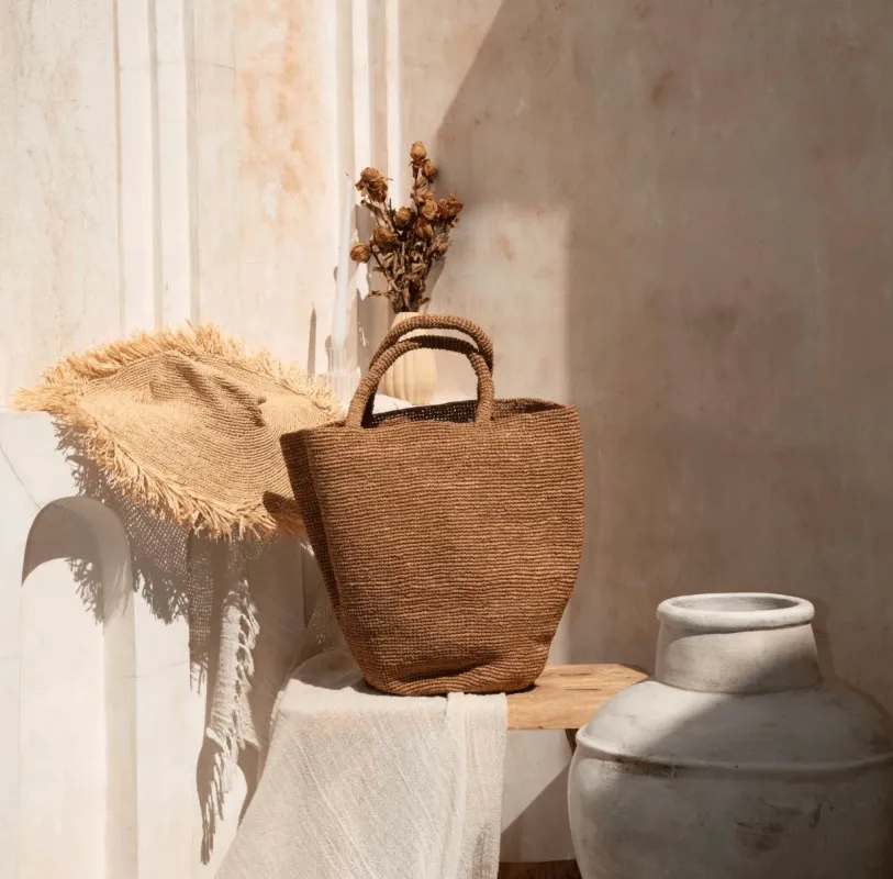 Caramel Raffia Beach Tote Bag made by Lulu Frost