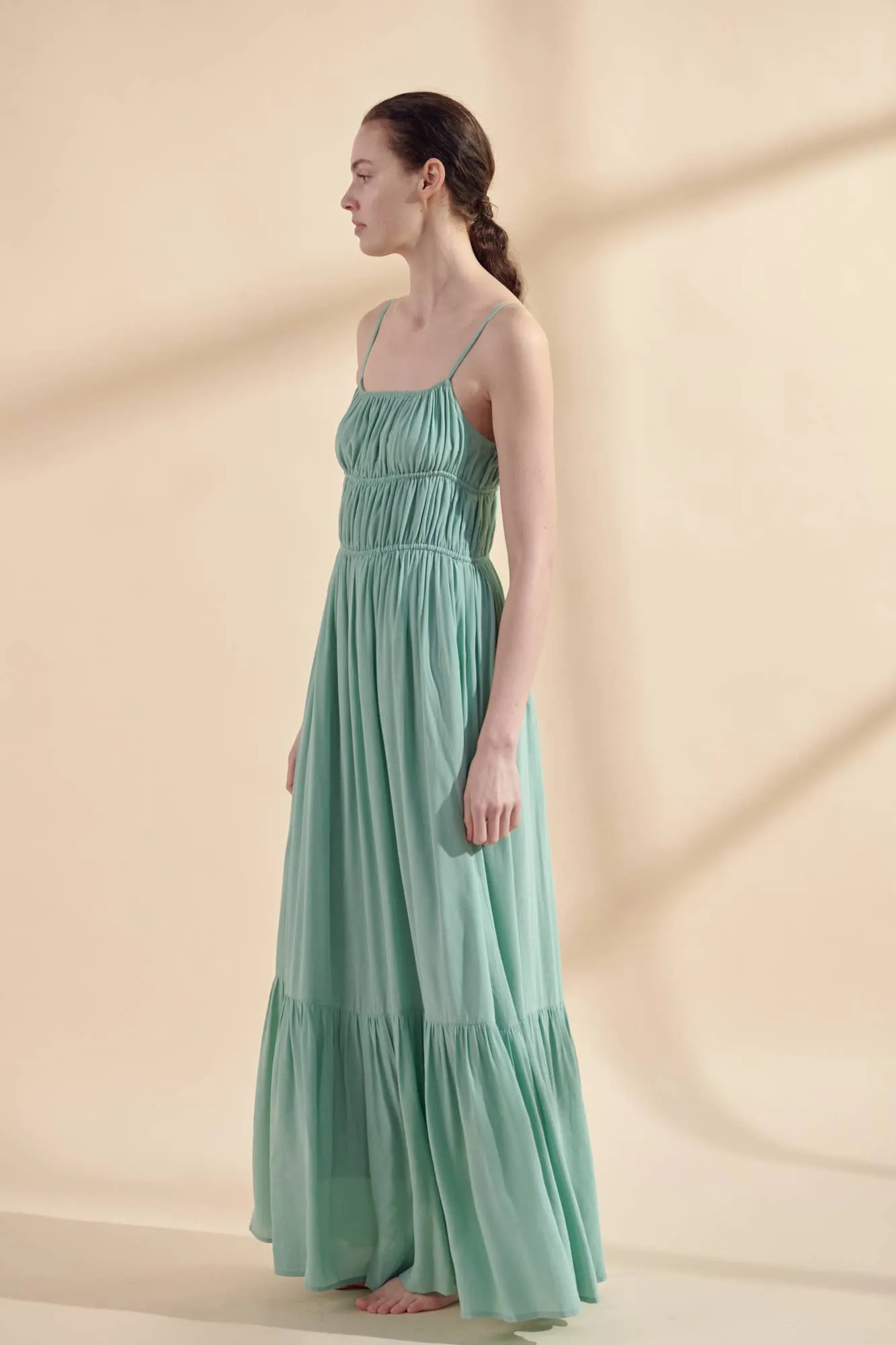 Amente Flowy Ruched Cami Maxi Dress in Mint sold by Lulu Frost product image thumbnail 4