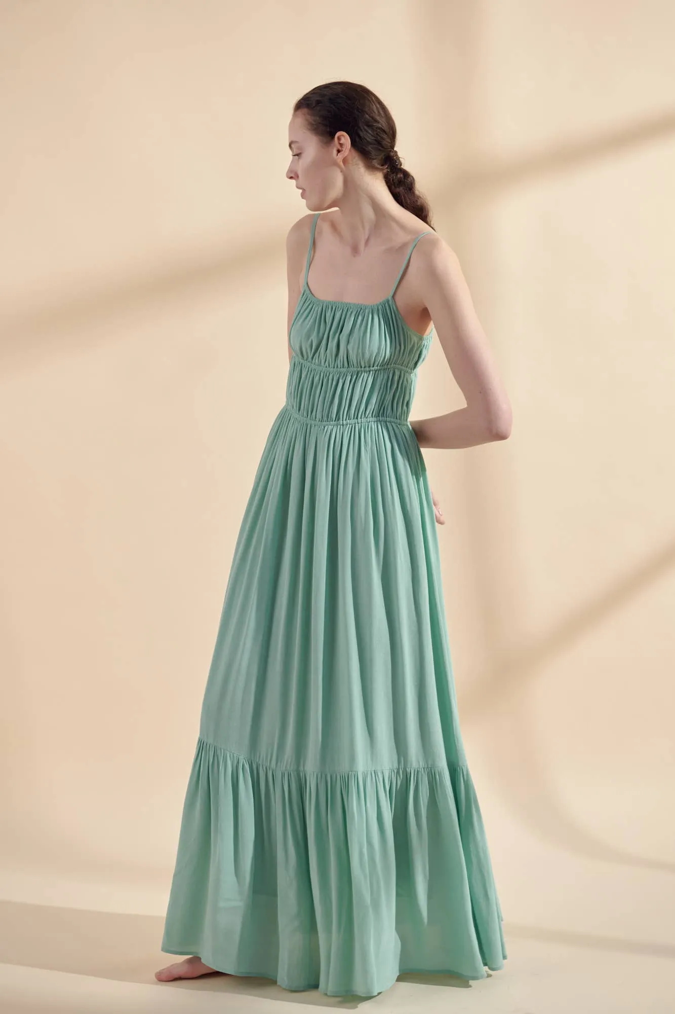 Amente Flowy Ruched Cami Maxi Dress in Mint sold by Lulu Frost product image thumbnail 5
