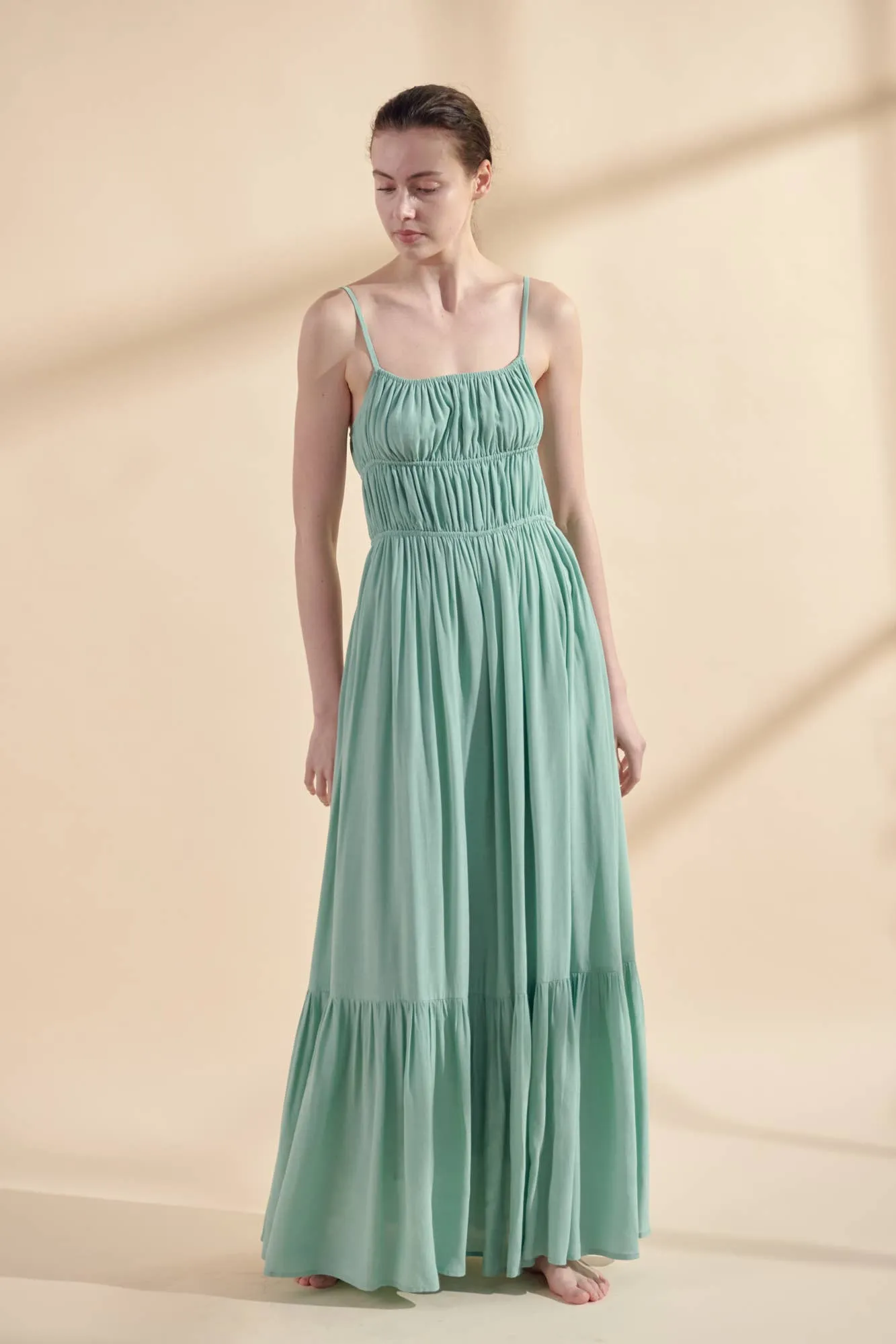 Amente Flowy Ruched Cami Maxi Dress in Mint sold by Lulu Frost product image thumbnail 2