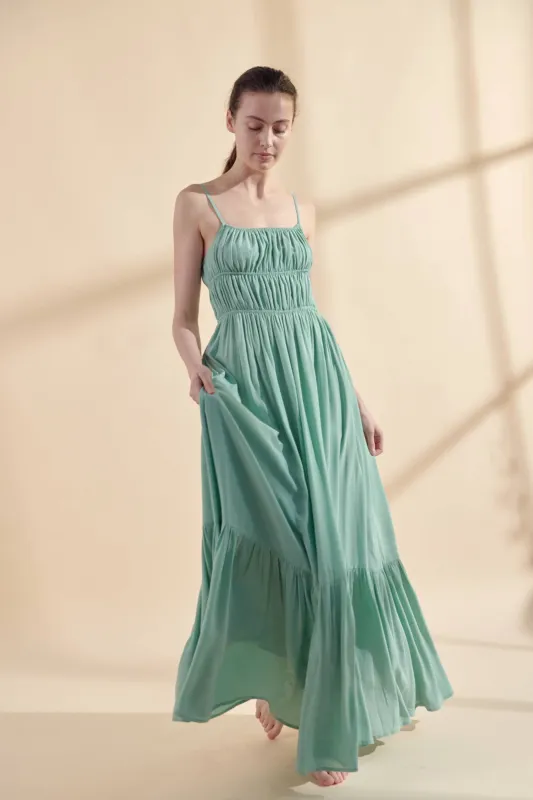 Amente Flowy Ruched Cami Maxi Dress in Mint made by amente