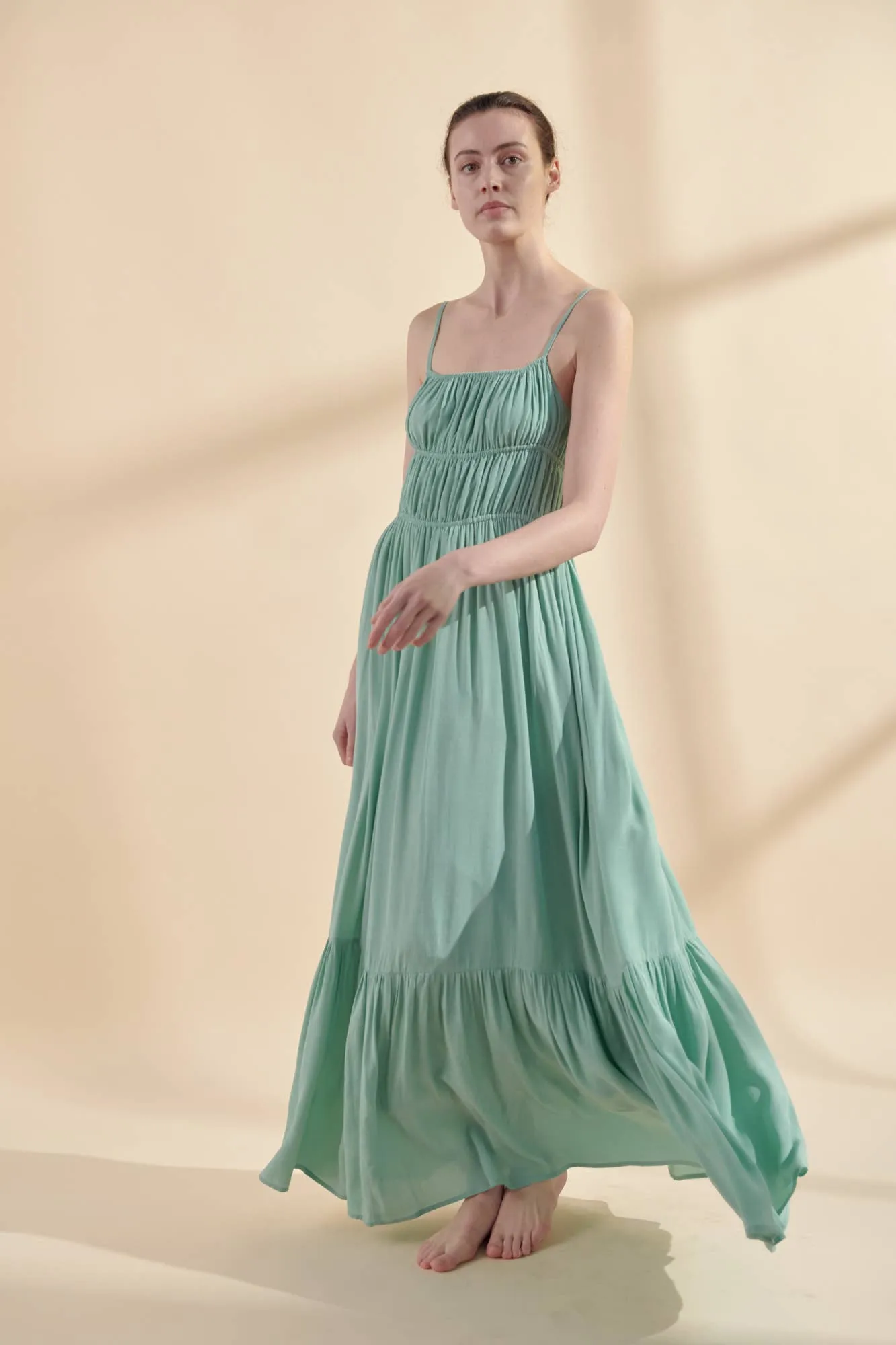 Amente Flowy Ruched Cami Maxi Dress in Mint sold by Lulu Frost product image thumbnail 3