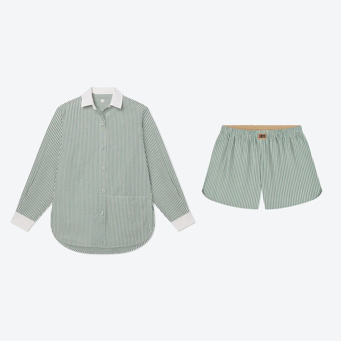 Airy Cotton Curved Hem Long Sleeve Short Set sold by lunya